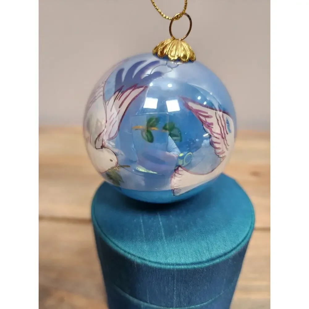Pier 1 Li Bien Hand Painted Inside Glass Ornament Dove w Box